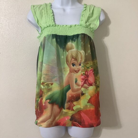 Disney Green Tinker Bell Fairy Fairycore Y2K Kidcore Graphic Tank Juniors L - Picture 1 of 7